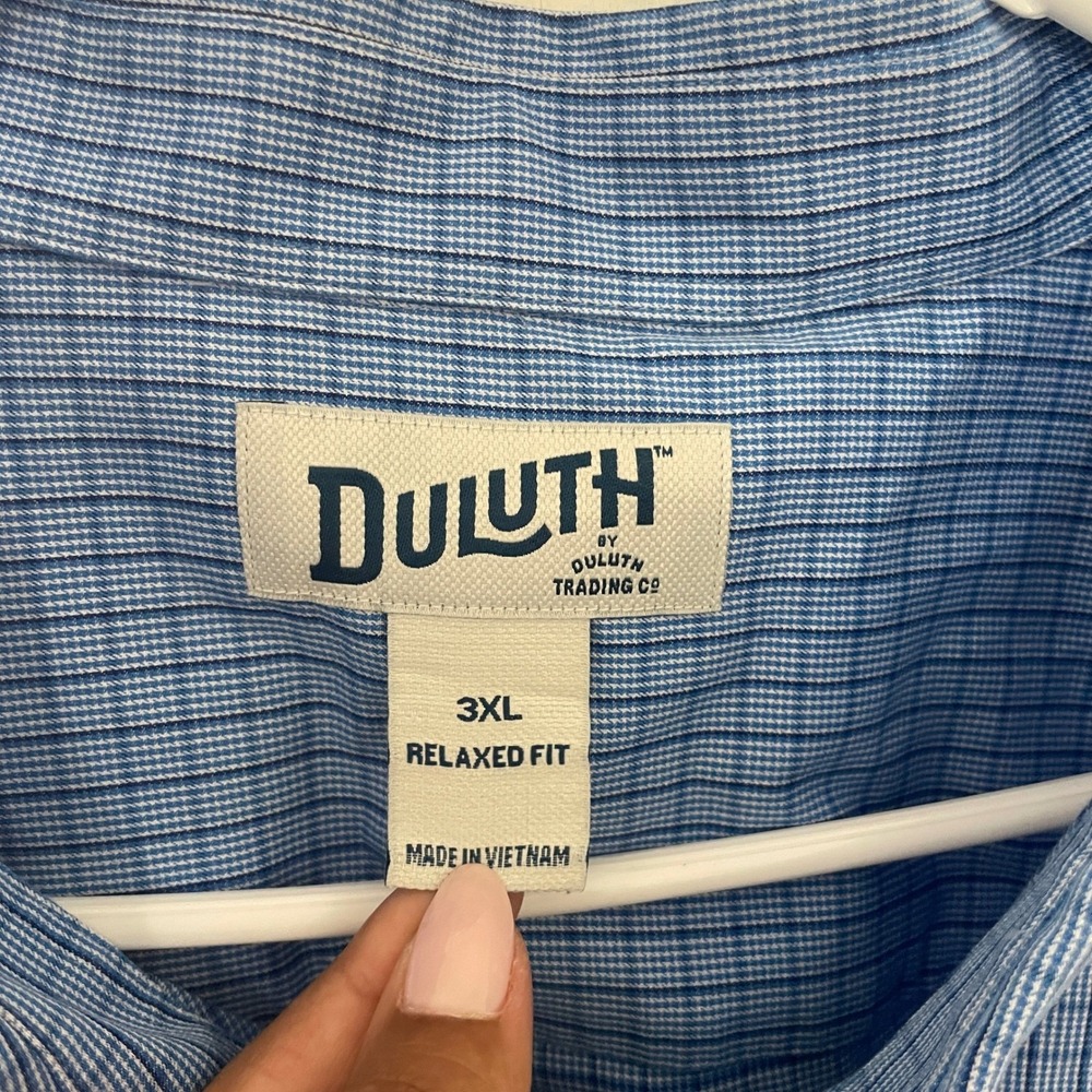 Duluth Trading Co Mens 3XL Relaxed Fit Short Sleeve Button Down Shirt Blue Grid - Picture 2 of 7